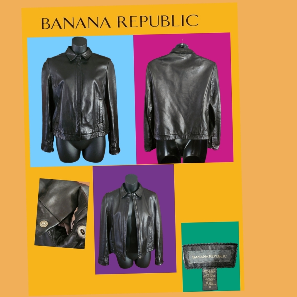VINTAGE BANANA REPUBLIC BLACK BUTTERY SOFT SUPPLE LEATHER JACKET SIZE SMALL